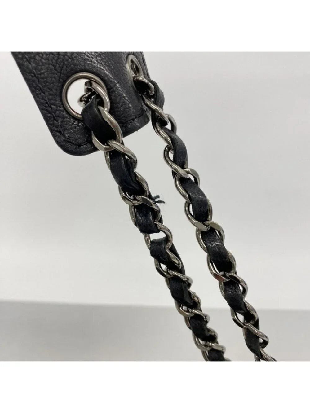 Chanel Shoulder Bag Jumbo CC Logo Leather Black Silver